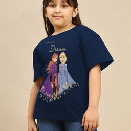 Kidsville Cotton Disney Frozen Featuring Half Sleeves Elsa & Anna Printed Tee - Navy Blue-image-34