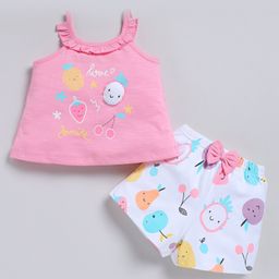 Snuggly MONKEY Cotton Jersey Knit Sleeveless Fruits Printed Coordinating Top & Shorts Set - Light Pink-image-17