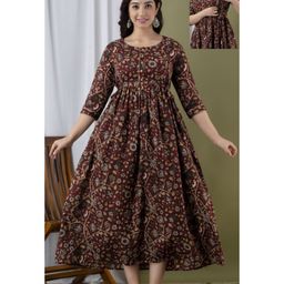 NEVISHA STYLE Cotton Woven Three Fourth Sleeves Floral Printed Chidi Maternity Dress With Side Seam Nursing Access - Brown-image-79