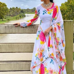 Raiyani Enterprise Floral Printed Anarkali Cottan Kurta-22