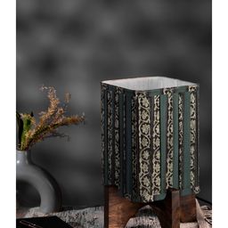 Green Girgit Wooden Brown Base Lamp with Pleeted Green Block Print Soft Shade image 2