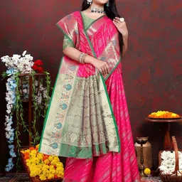 Reboot Fashions Ethnic Motifs Woven Design Zari Pure Silk Saree with Blouse Piece-image-44