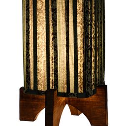 Green Girgit Wooden Brown Base Lamp with Pleeted Green Block Print Soft Shade image 3