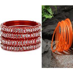 SOMIL Set Of 16 Red Alloy Artificial Stones and Beads Antique Bangles-image-69