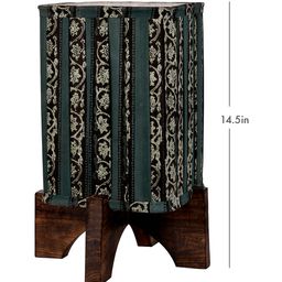 Green Girgit Wooden Brown Base Lamp with Pleeted Green Block Print Soft Shade image 4