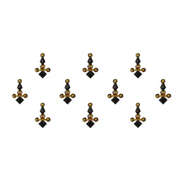 Comet Busters 10 Pcs Embellished Reusable Designer Bindis - Black & Gold-Toned image 1