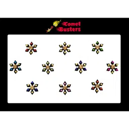 Comet Busters 10 Pcs Embellished Reusable Floral Bindis - Multicoloured image 1