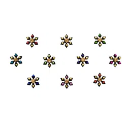 Comet Busters 10 Pcs Embellished Reusable Floral Bindis - Multicoloured image 2