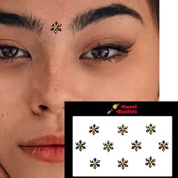Comet Busters 10 Pcs Embellished Reusable Floral Bindis - Multicoloured image 3