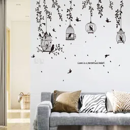 Jaamso Royals Black Birds Cage Self Adhesive Wall Sticker-image-64