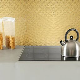 Jaamso Royals Gold Toned Small Square Design Self Adhesive Vinyl Kitchen Wallpaper-picture-38