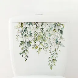 Jaamso Royals Grey & Green Leaf Flower Printed Self-Adhesive Wall Toilet Sticker-25