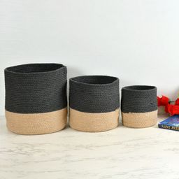 Homefab India Dark Grey & Brown 3 Pieces Braided Woven Cotton Planter Baskets-15