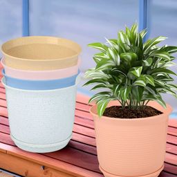 Kuber Industries Marble Sawera White & Pink 5 Pieces Textured Planters With Tray-65