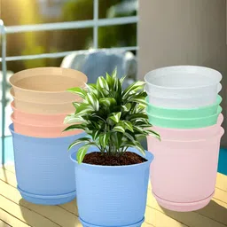 Kuber Industries Marble Sawera White & Pink 12 Pieces Textured Planters With Tray-16