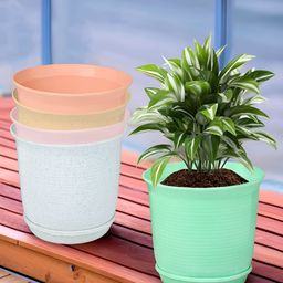 Kuber Industries White & Pink 5 Pieces Marble Finish Planters With Tray-12