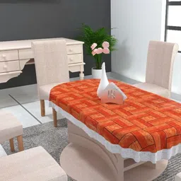 MONKDECOR Orange Geometric Printed Oval 8-Seater Table Cover-18