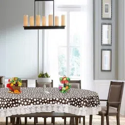 MONKDECOR Black Printed Oval 8-Seater Table Cover-56