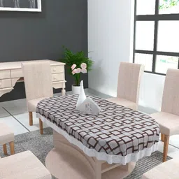 MONKDECOR Grey Geometric Printed Waterproof Oval 8-Seater Table Cover-picture-35