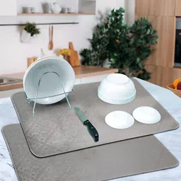 DREAM WEAVERZ Grey Set of 2 High Water Absorbent Dish Dry Mat-22