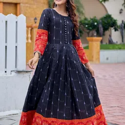 ARADHNA Abstract Printed Round Neck Anarkali Kurta-image-30