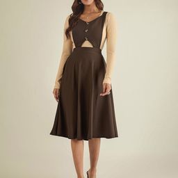 WineRed Women Solid Fit & Flare Midi Dress-image-15