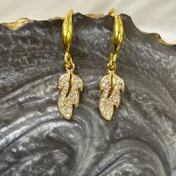 BDIVA Gold-Plated Leaf Shaped Cubic Zirconia Drop Earrings-11