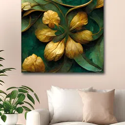 RANDOM Gold-Toned & Green 1 Piece Canvas Floral and Botanical Wall Paintings-image-23