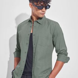 HIGHLANDER Men Slim Fit Textured Spread Collar Cotton Casual Shirt-picture-22