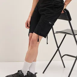 THE BEAR HOUSE Men's Cotton Solid Knee Length Cargo Shorts-16
