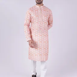 AURIK Men Geometric Printed Silk Kurta with Pyjamas-picture-22