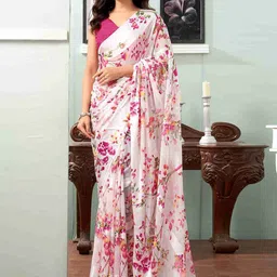 SANJANA SILK Floral Poly Georgette Half and Half Maheshwari Saree-image-81