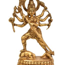 Exotic India Gold-Toned & Brown Goddess Durga Religious Idol Showpiece-image-11