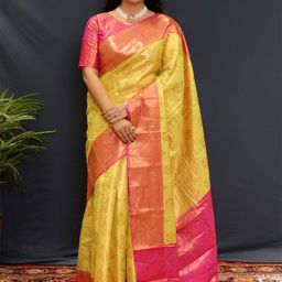 VILLAGIUS Woven Design Zari Silk Blend Kanjeevaram Saree-image-23