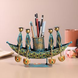 HABERE INDIA Vintage Blue & Gold-Toned Printed Pen Holder Organisers-12