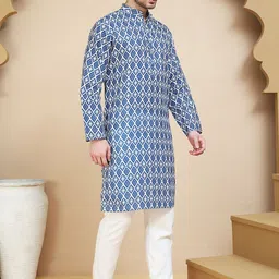 Anouk Rustic Geometric Printed Band Collar Straight Kurta With Pyjamas image 2