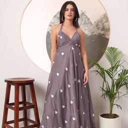 Mitera Conversational Embroidered Halter Neck Maxi Dress-image-51