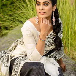 Anouk Rustic Ethnic Motifs Silk Blend Block Print Saree image 2