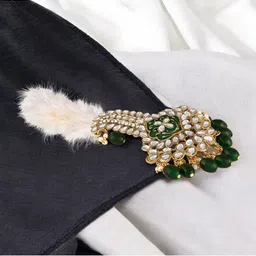 Mahi Men Green & Gold-Toned Stone-Studded Brooch with Feather-picture-49