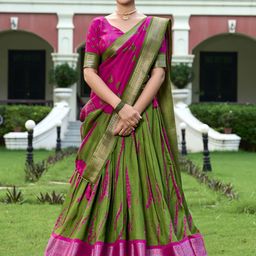 LOOKNBOOK ART Printed Dola Silk Ready to Wear Lehenga & Unstitched Blouse With Dupatta-picture-31
