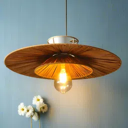 HABERE INDIA Brown & Black Textured Raffia Contemporary Abstract Shaped Ceiling Lamp-6