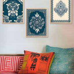 Kotart Off White & Green 3 Pieces Wooden Madhubani Painting Wall Arts-picture-10