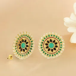 Anouk Gold-Plated Artificial Stones Studded Circular Shaped Studs-14