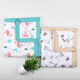 Mom's Home Organic Cotton Dohar Cum Swaddle Triple Layer Printed - White Grey Brown-23