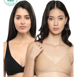 Inner Sense Solid Organic Antimicrobial Sleeping Or Feeding Bra Pack of 2 - Black & Beige-image-29
