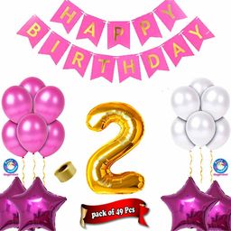Shopperskart 2nd Birthday Decoration Combo Pink - Pack of 49-image-86