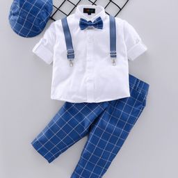 Robo Fry Full Sleeves Shirt with Checks Trouser, Suspenders & Cap - White Blue-image-117