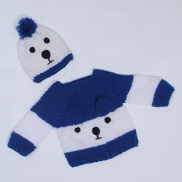 USHA ENTERPRISES Full Sleeves Dog Design Sweater & Cap - Blue-picture-11