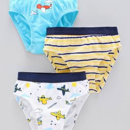 Babyoye Cotton Briefs Aeroplane Print Pack of 3 - Blue White Yellow-image-25