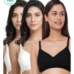 Inner Sense Pack Of 3 Solid Organic Cotton Antimicrobial Padded Non Wired Feeding Bra - White-picture-15